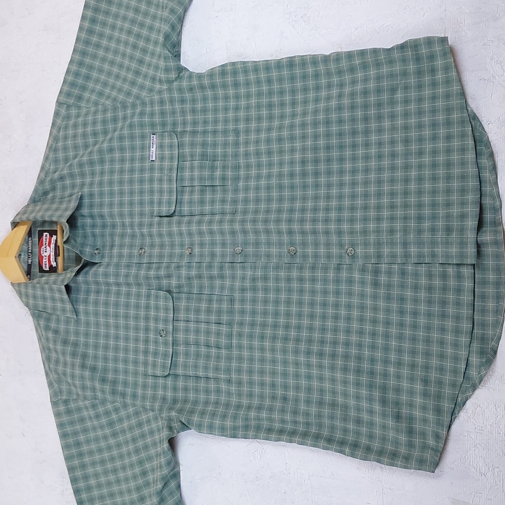Helly Hansen| Olive Green Plaid Button Down Shirt Quick Dry Pockets Preppy Sz.L